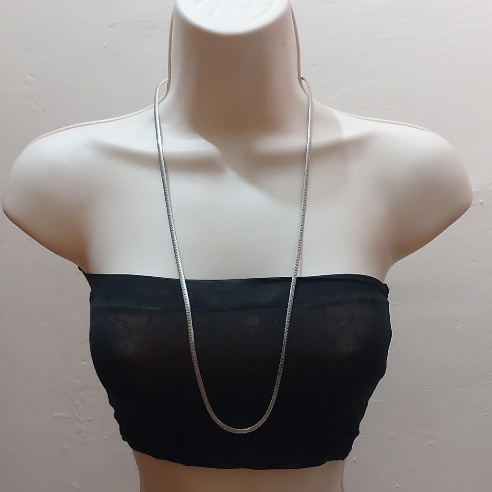 Vintage Silver Tone Flat Herringbone Chain Necklace Minimalist